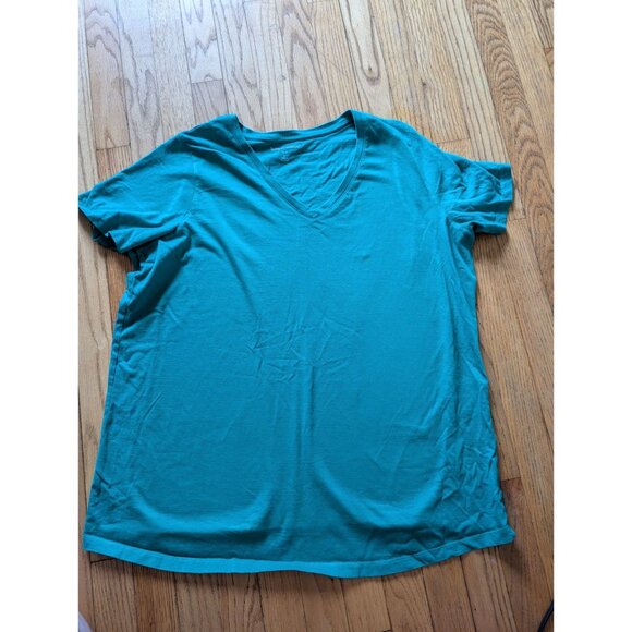 Woman Within V-Neck Short Sleeve Turquoise T-Shirt Size L 18/20 - Picture 3 of 4